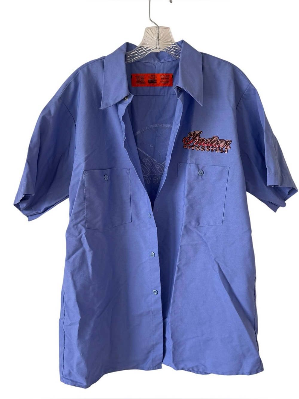 Indian Motorcycle Blue Graphic Print Button Up Collared Shirt large